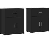 2 piezas aparador | aparador de comedor | armario de cocina de madera de ingeniería negro 60x31x70 cm cfw79064