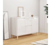 Aparador | aparador de comedor | armario de cocina de madera contrachapada blanco brillante 103,5x35x70cm cfw86499