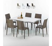 Mesa rectangular blanca 150x90 cm y 6 sillas de colores bistrot summerlife