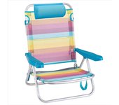 Silla de playa plegable rainbow reclinable de 4 posiciones con cojín y asa de mano para fácil transporte de aluminio y textileno de rayas multicolor