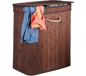 Relaxdays cesto ropa sucia rectangular con 2 compartimentos, cubo colada, canasta con tapa, bambú, 95 l, marrón