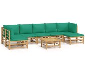 Set de muebles de jardín 8 piezas bambú con cojines verde