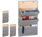 4 bolsas colgantes, organizadoras, 3 compartimentos, almacenaje, para pared, armario y puerta, bambú, 58x34x15 cm, gris