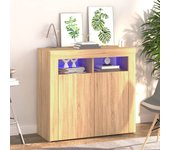Aparador | aparador de comedor | armario de cocina con luces led roble sonoma 80x35x75 cm cfw43796