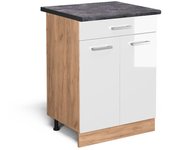 Vicco mueble bajo de cocina r-line, blanco alto brillo, 60 cm con cajón, et antracita