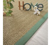 Alfombra jonc de mer - bihar espiga fina - fondo algodón verde oliva - 80 x 150 cm