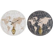 Reloj de pared dkd home decor negro beige metal mdf mapamundi (58 x 8 x 58 cm)