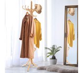 Perchero de pie de madera maciza con 12 ganchos y soporte para paraguas, perchero árbol para colgar abrigos, sombreros y bolsos, 184 cm (natural)