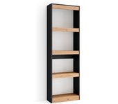 Librería estantería, 60x25x186cm, salón - comedor - oficina, con almacenaje, roble y negro