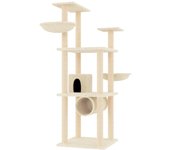 Rascador para gatos con postes de sisal color crema 141 cm