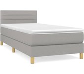 Cama con somier tapizado y colchón de tela gris claro 90x200 cm