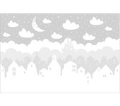 Papel pintado fotomural cielo estrellado con casas luna gris 174 - habitación infantil niño niña bebé - tnt 384 x 255 cm smart