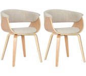 Juego de 2 sillas de comedor de diseño retro con estructura de madera clara y asiento de tela color crema 10_0001687