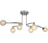 Plafón lámpara de techo de metal color cromo y 6 tulipas de metal transparente. led g9. ref mx0096-6 ch