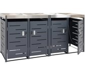 Cubo de basura con 4 cubos hwc-h40b, cubo de basura, jardinera combinación acero inoxidable-metal 78kg 110x230x62cm ampliable