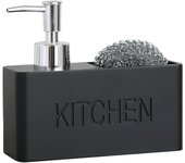 Dispensador de jabón con soporte para esponja, patrón de mármol negro, adecuado para estantes de cocina, fregaderos, almacenamiento y pedidos, decorac