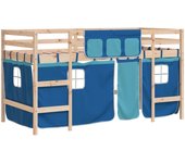 Cama alta para niños | cama individual con cortinas madera pino azul 80x200 cm cfw52308