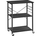 Carrito de servicio con ruedas, para microondas, horno, tostadora, marco de metal con 6 ganchos, versátil y portátil, negro