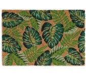 Relaxdays felpudo entrada casa, de coco, alfombrilla hojas de monstera, 40x60 cm, antideslizante, exterior, multicolor