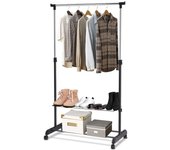 Costway perchero de burro con ruedas y 2 estantes para ropa zapatos perchero altura ajustable para dormitorio balcón