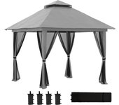 4m x 4m cenador de jardín, pérgola exterior con paredes laterales de mosquitera y doble techo, pabellón pop-up