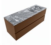 Mondiaz vica dlux 130cm mueble de baño color rust con 2 cajones. con lavabo cloud derecho sin orificios color lava