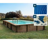 Piscina rectangular de madera tampa - 7.20 x 4.20 x 1.44 m - cubierta de burbujas 400 µ - cubierta de invierno 280 g/m²