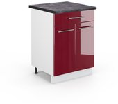 Vicco mueble bajo de cocina fame-line, rojo burdeos alto brillo, 60 cm con cajón, et antracita