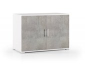 Mueble multiusos darc, mueble lineal con 2 puertas batientes y estante, mueble de entrada, 90x45h66 cm, hormigón y blanco