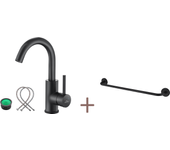 Mezclador lavabo,auralum max grifo baño negro rotativo 360°,aireador demotable+porta toallas de baño,autoadhesivo/ perforación,60cm,inox