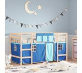 Cama infantil entrepiso y cortinas azules 90x200cm madera maciza de pino