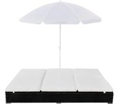 Tumbona de jardín | tumbona de exterior | silla cama con sombrilla ratán sintético negra cfw599082