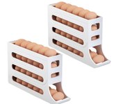 2 piezas de soporte de huevos con ruedas automático, capacidad para 30 huevos, dispensador, organizador, bandeja de almacenamiento