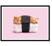 Art-poster - sushi cat - paul fuentes - con marco negro 30 x 40 cm