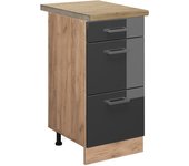 Vicco mueble bajo de cocina r-line, antracita alto brillo, 40 cm con cajones, et roble