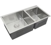 Fregadero cocina de acero inoxidable tazón doble acabado satinado cuadrado premium hecho a mano con colador tapón y tubo