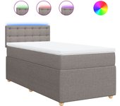 Cama con somier tapizado y colchón de tela gris topo de 90x200 cm