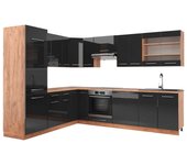 Vicco cocina esquinera fame-line, antracita brillo intenso/roble dorado eléctrico, 227 x 287 cm , et roble