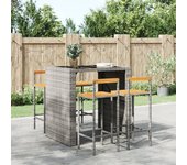 Pack 4 uds taburetes altos | taburete de cocina | taburetes de bar madera de acacia y ratán sintético gris cfw49775