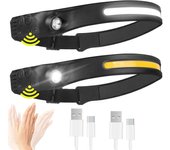 Linterna frontal led recargable de 2 piezas, potente linterna frontal led cob de 5 modos, linterna frontal recargable usb impermeable de 1200 mah con