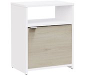 Mesita de noche nano de dormitorio con 1 puerta y 1 estante en color blanco mate y roble kronberg 41x51x28 cm