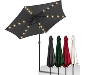Sombrilla de jardín 270 cm, uv30+, sombrilla de exterior, sombrilla de terraza, manivela, gris, sombrilla hawaiana, con 36 led solares