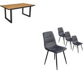 Pack mesa de comedor roble y borde negro con 4 sillas tapizadas 170u