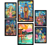 Nacnic set de 6 pósters monuments inspired by mary blair. luxor, big ben, egipto, chichen itza, notre dame, itsukushim marco negro
