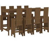 Mesa y taburetes altos de jardín 9 pzas madera pino marrón miel