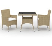 Muebles de jardín 3 piezas，conjunto de comedor de exterior，conjunto de jardín ratán sintético y vidrio beige cfw816786