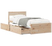 Cama individual | cama para adultos | estructura de cama con cajones madera maciza de pino 90x200 cm cfw98756
