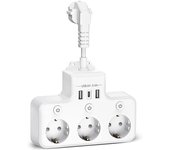 Regleta con 3 interruptores individuales, regletas usb 7 en 1 con 3 salidas ca y 1 puerto tipo c y 2 usb toma usb múltiple