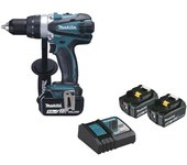 Taladro/atornillador 18 v li-ion 5 ah ø 13 mm makita - 3 baterías, cargador, maletín - ddf458rt3j