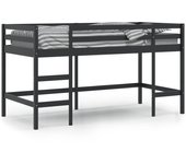 Cama alta infantil con escalera, madera maciza de pino, color negro, 90x190 cm